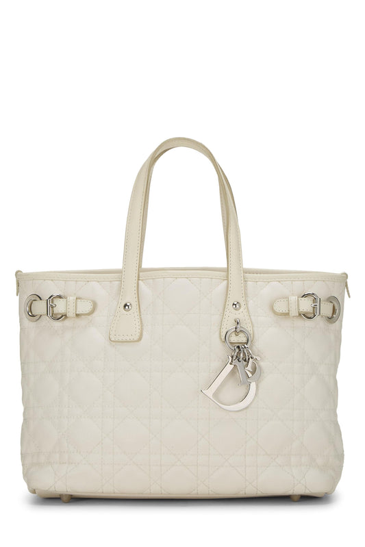 Dior, sac fourre-tout Panarea en toile enduite Cannage blanc d'occasion, petit modèle, blanc