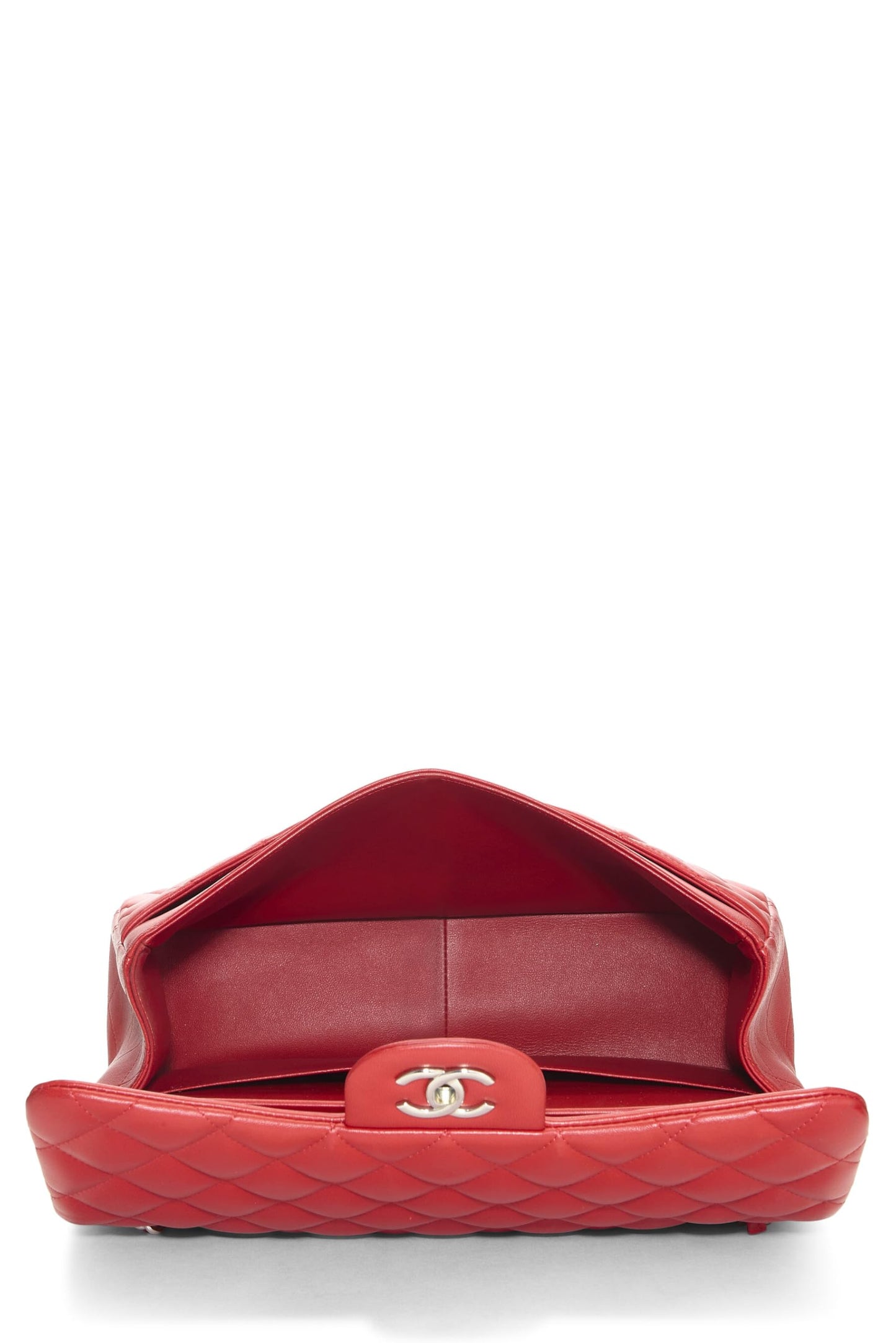 Chanel, Piel de cordero acolchada roja Pre-Loved New Classic Jumbo con doble solapa, Rojo