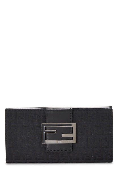 Fendi, Pre-Loved Black Zucchino Canvas Long Wallet, Black