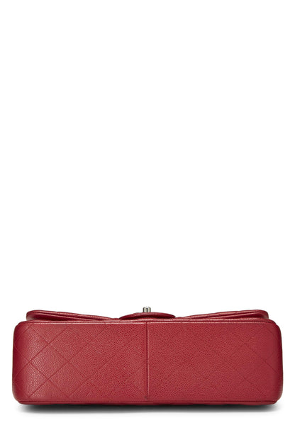 Chanel, Pre-Loved Red Quilted Caviar New Classic Double Flap Jumbo, Red