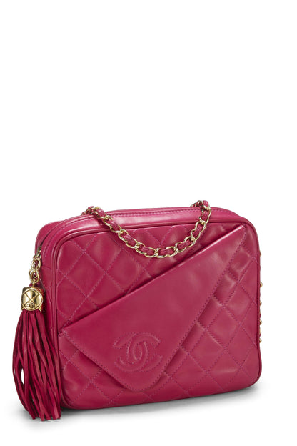 Chanel, Pre-Loved Pink Lambskin Diagonal Camera Bag Small, Pink