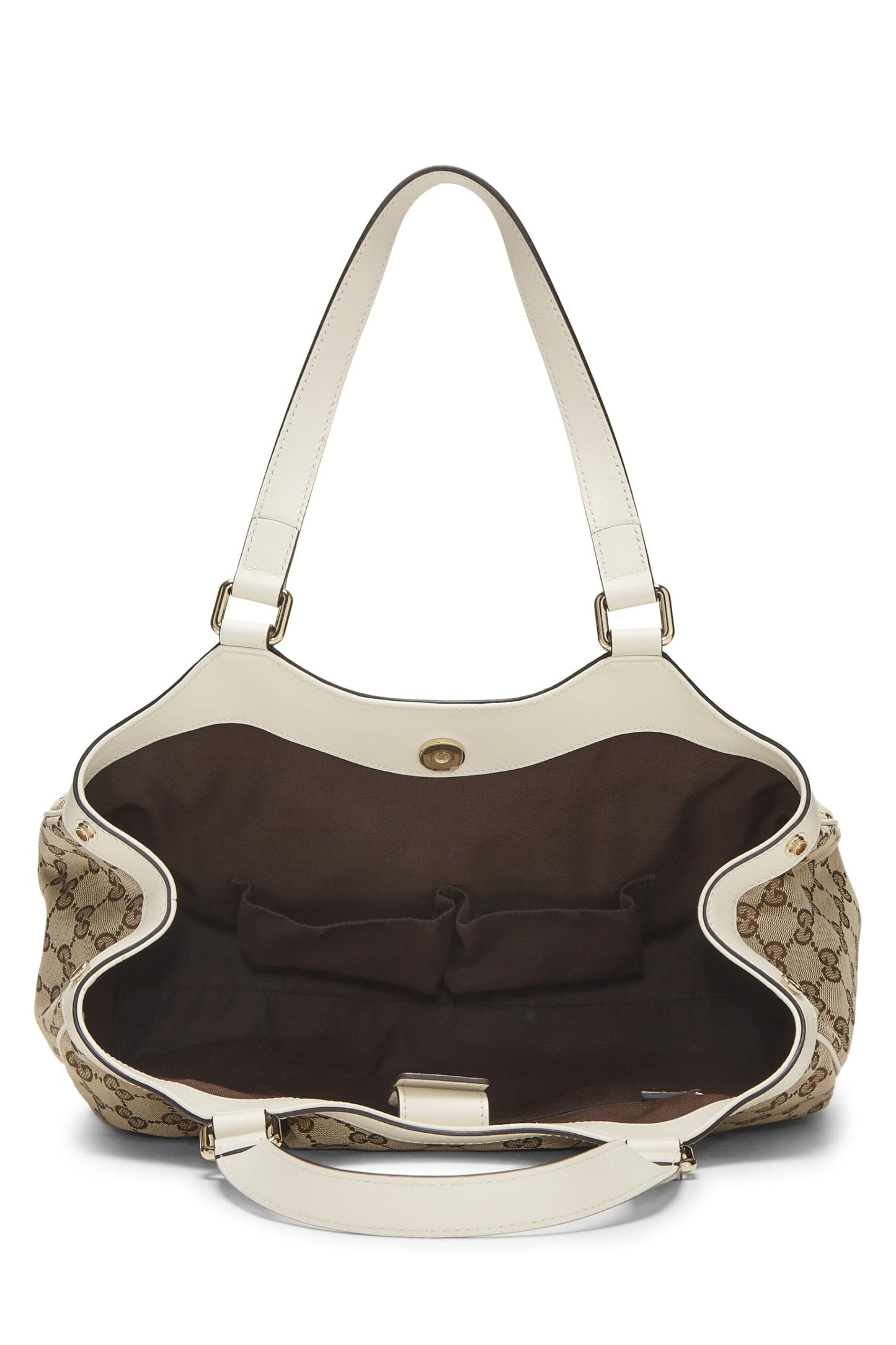 Gucci, sac fourre-tout Sukey en toile GG d'origine, crème, d'occasion, blanc