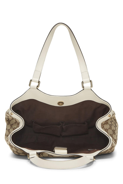 Gucci, Bolso tote Sukey de lona GG original color crema Pre-Loved, Blanco