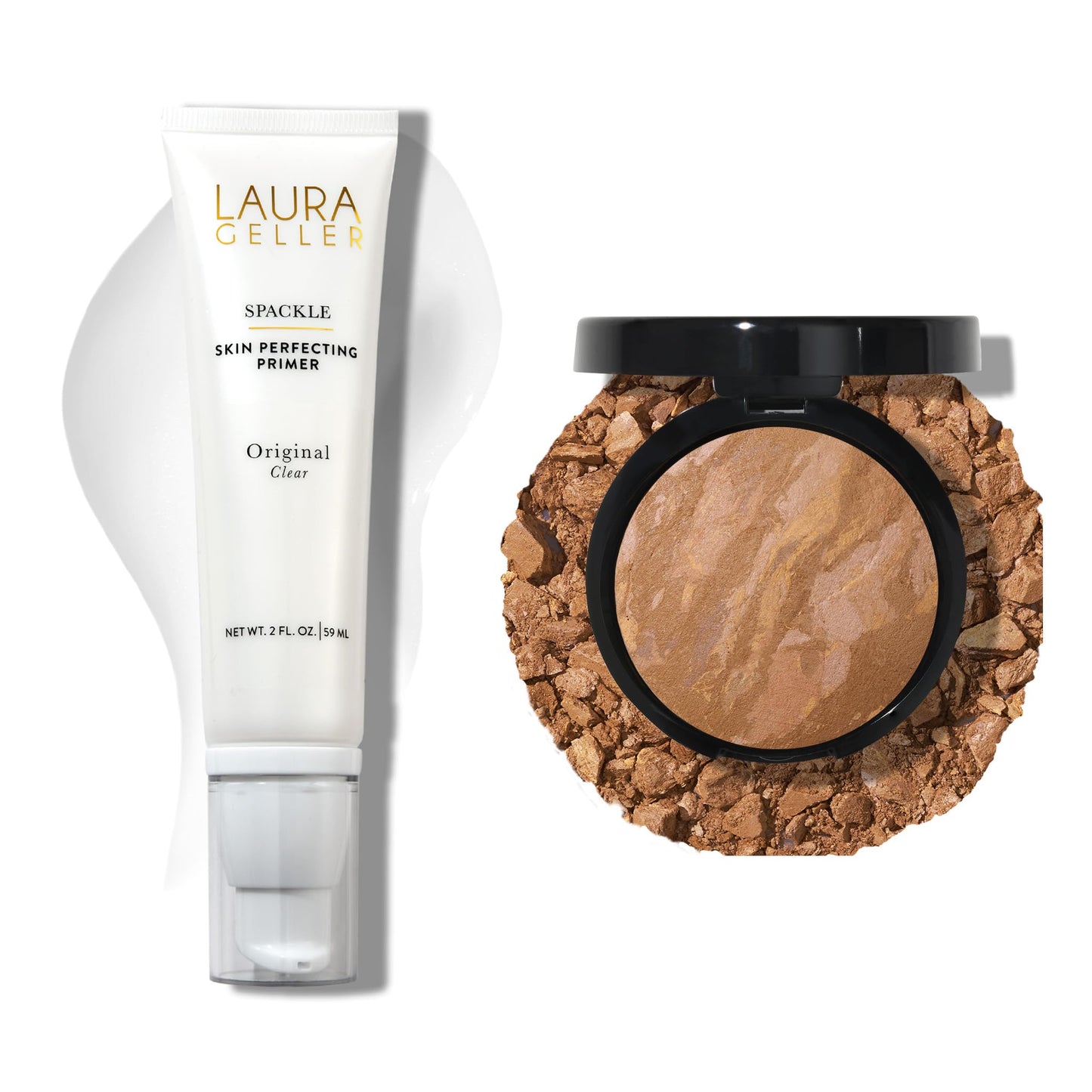 Base de maquillaje en polvo Baked Balance-n-Brighten de LAURA GELLER NEW YORK - Sand + Spackle Super-Size Makeup Primer con ácido hialurónico, original