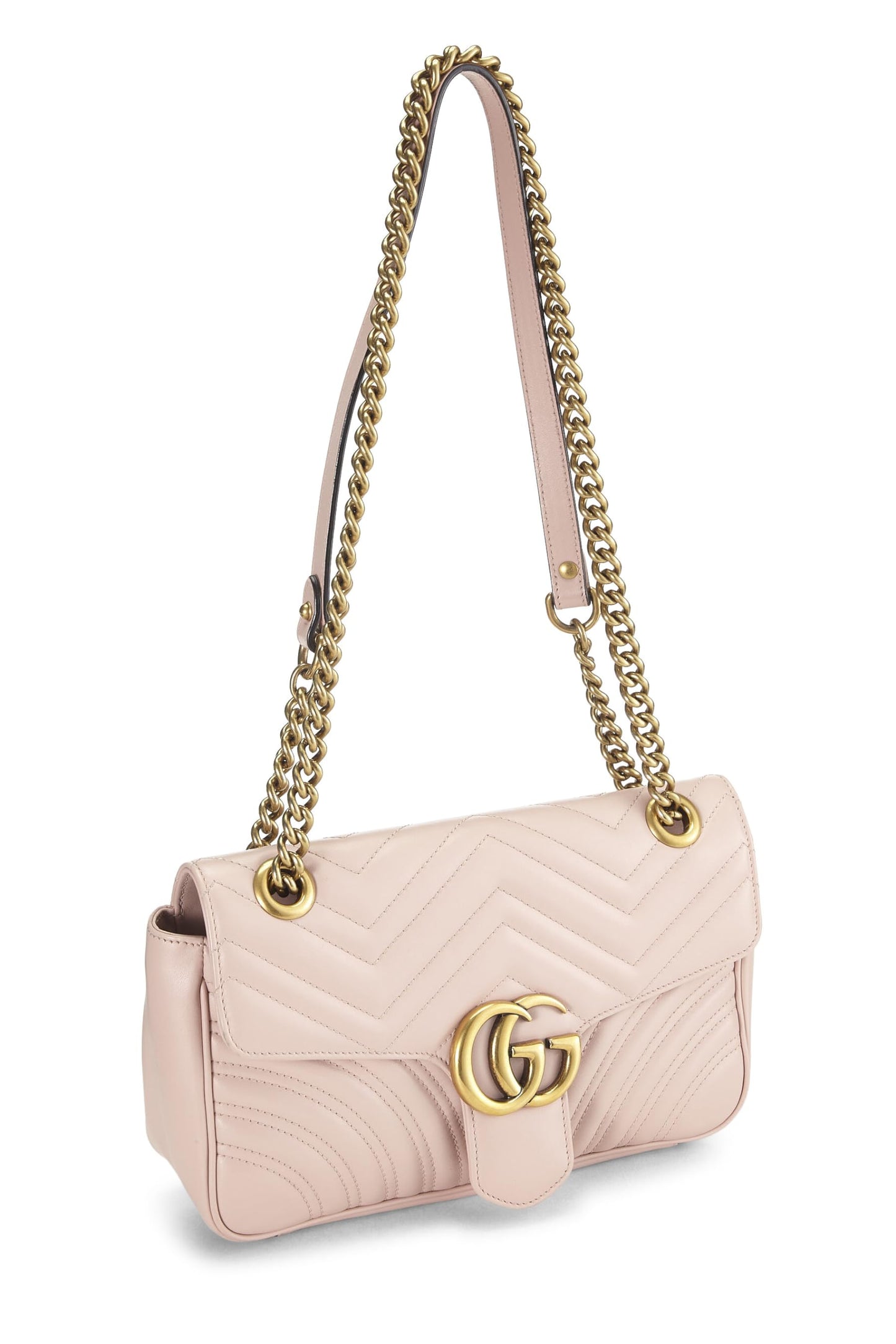 Gucci, Pre-Loved Pink Leather GG Marmont Shoulder Bag Small, Pink