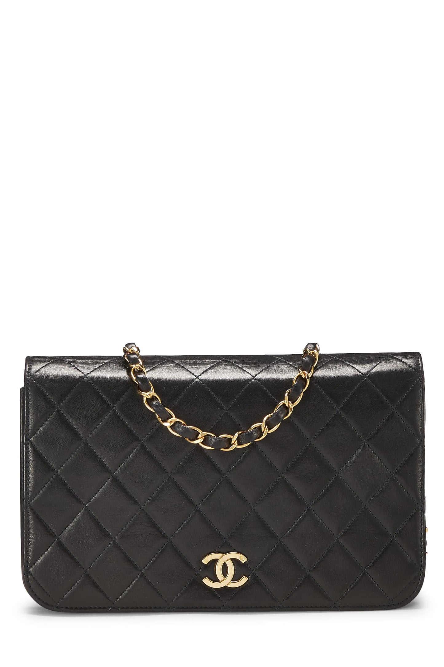 Chanel, Petit sac à rabat en cuir d'agneau matelassé noir d'occasion, noir