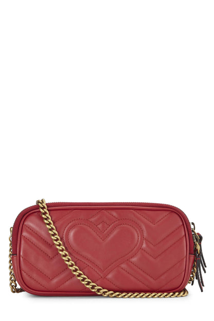 Gucci, Pre-Loved Red Leather GG Marmont Shoulder Bag, Red