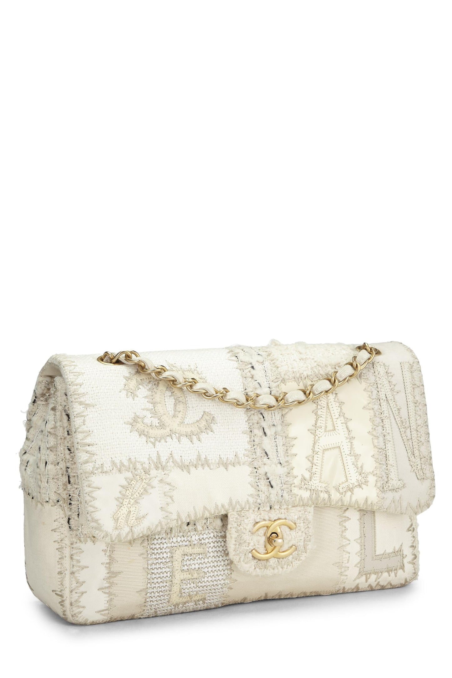 Chanel, Jumbo con media solapa y patchwork color crema Pre-Loved, Blanco