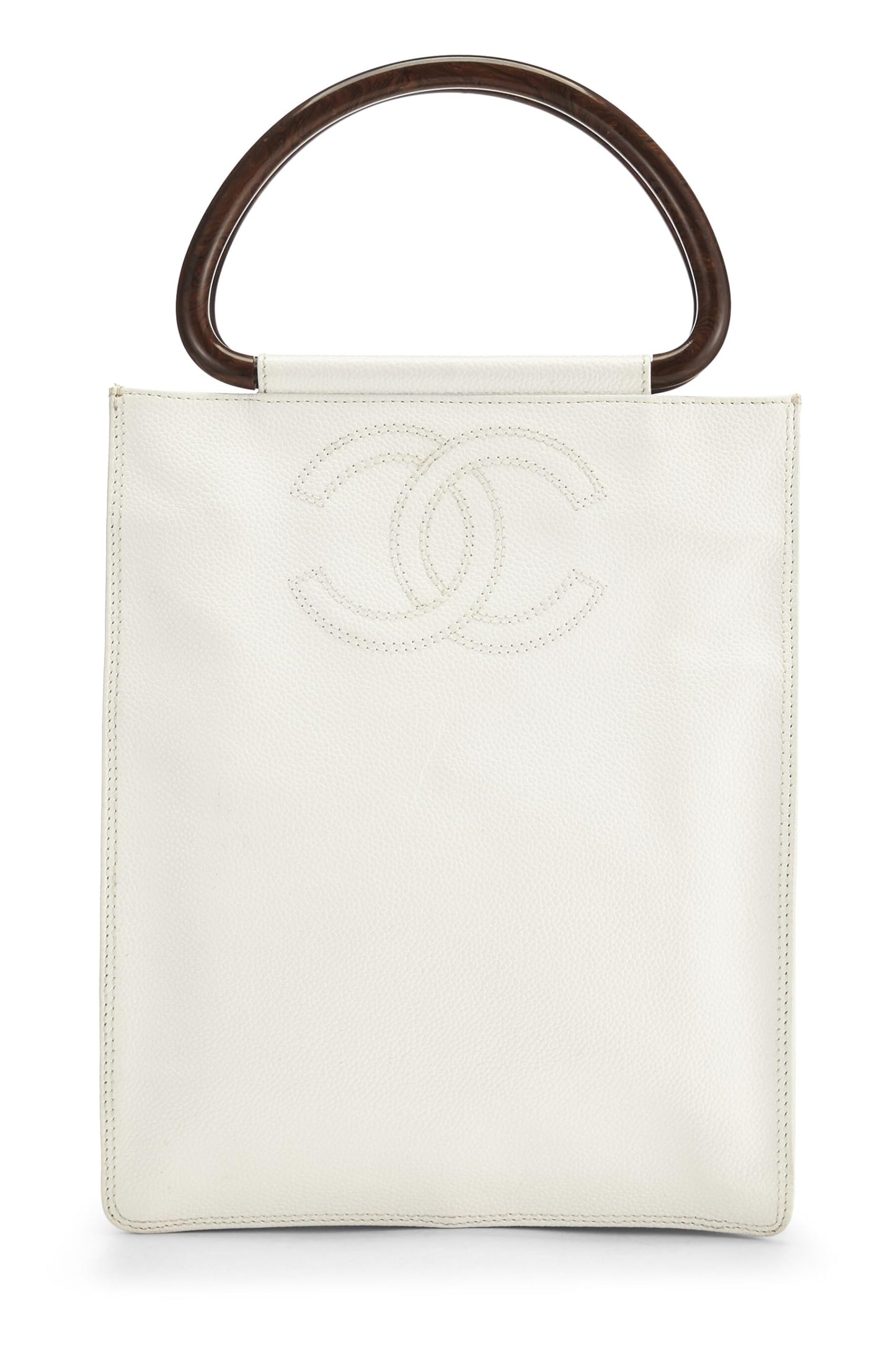 Chanel, Bolso con asa superior de madera de caviar blanco Pre-Loved, Blanco