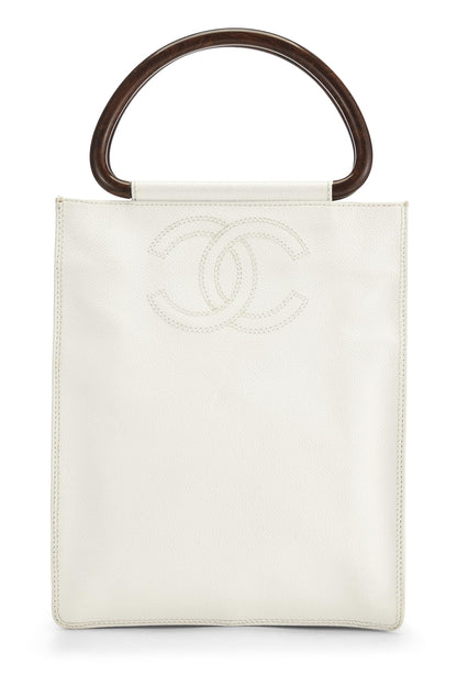 Chanel, sac à main en bois caviar blanc d'occasion, blanc