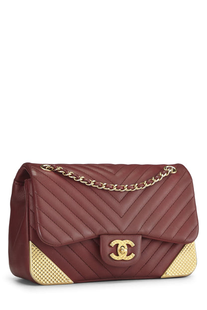 Chanel, Bolso pequeño con solapa Rock the Corner de piel de cordero con chevron rojo Paris-Cosmopolite Pre-Loved, Rojo