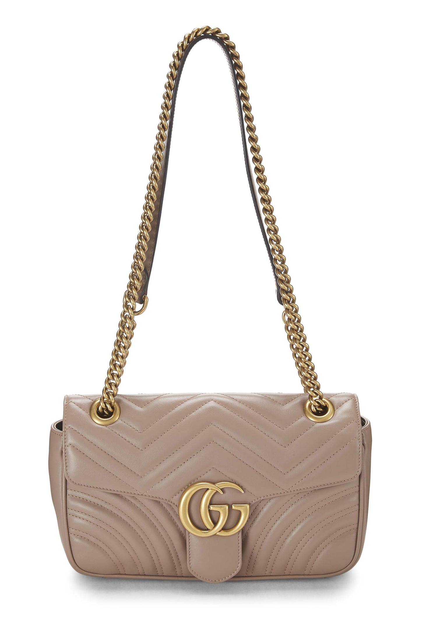 Gucci, sac à bandoulière GG Marmont en cuir beige d'occasion, petit, rose