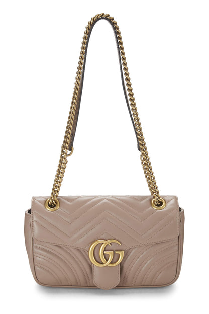 Gucci, Bolso de hombro pequeño GG Marmont de cuero beige Pre-Loved, Rosa