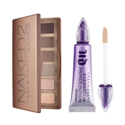 URBAN DECAY Neutral Matte Eyeshadow Bundle - Naked 2 Basics Eyeshadow Palette (Taupe & Brown Mattes) + Waterproof Eyeshadow Primer Potion Original - Crease-free Eyeshadow Look