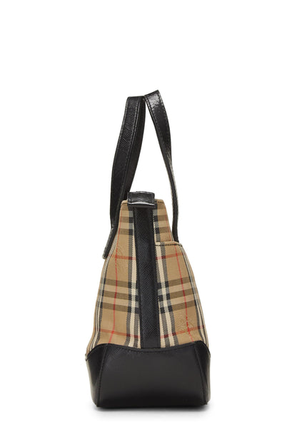 Burberry, sac à main Haymarket en toile noire d'occasion, mini, noir