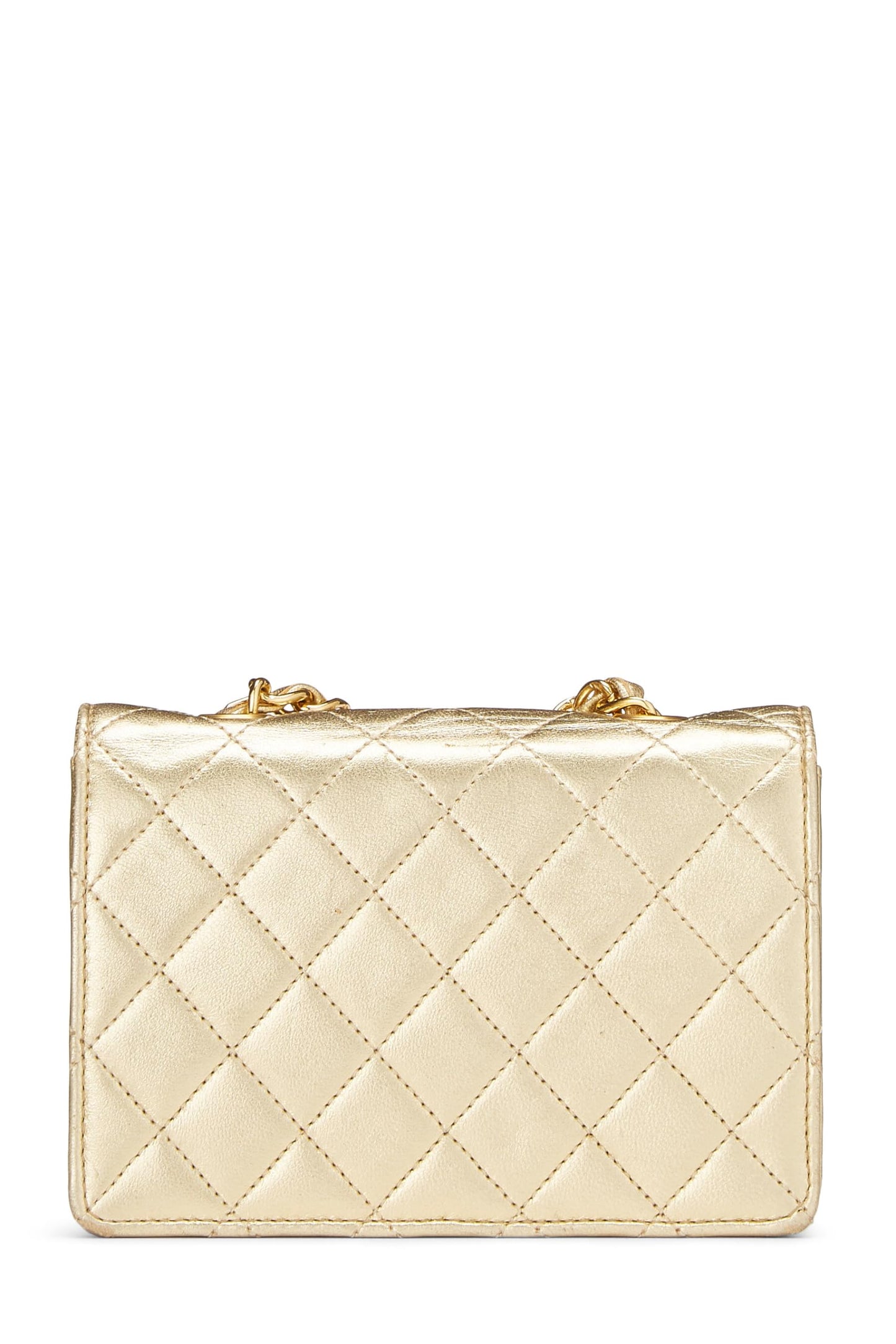 Chanel, Pre-Loved Metallic Gold Quilted Lambskin Half Flap Micro, Gold