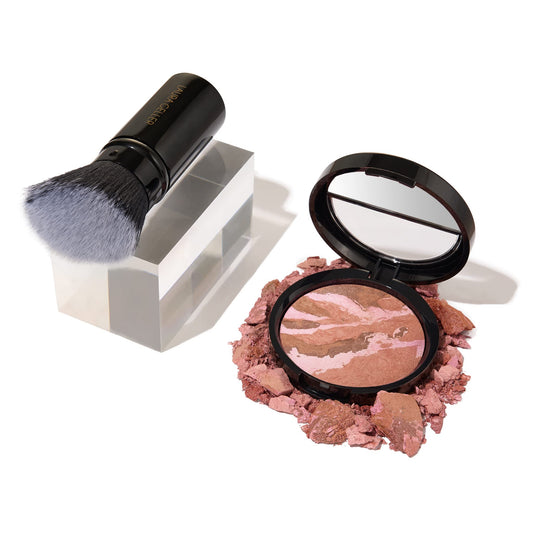 LAURA GELLER NEW YORK Baked Blush-n-Bronze Fard à joues bronzeur 2 en 1, Ginger Bronze + Pinceau kabuki biseauté rétractable