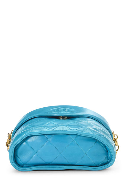 Chanel, Mini sac pour jumelles en cuir d'agneau matelassé bleu d'occasion, bleu