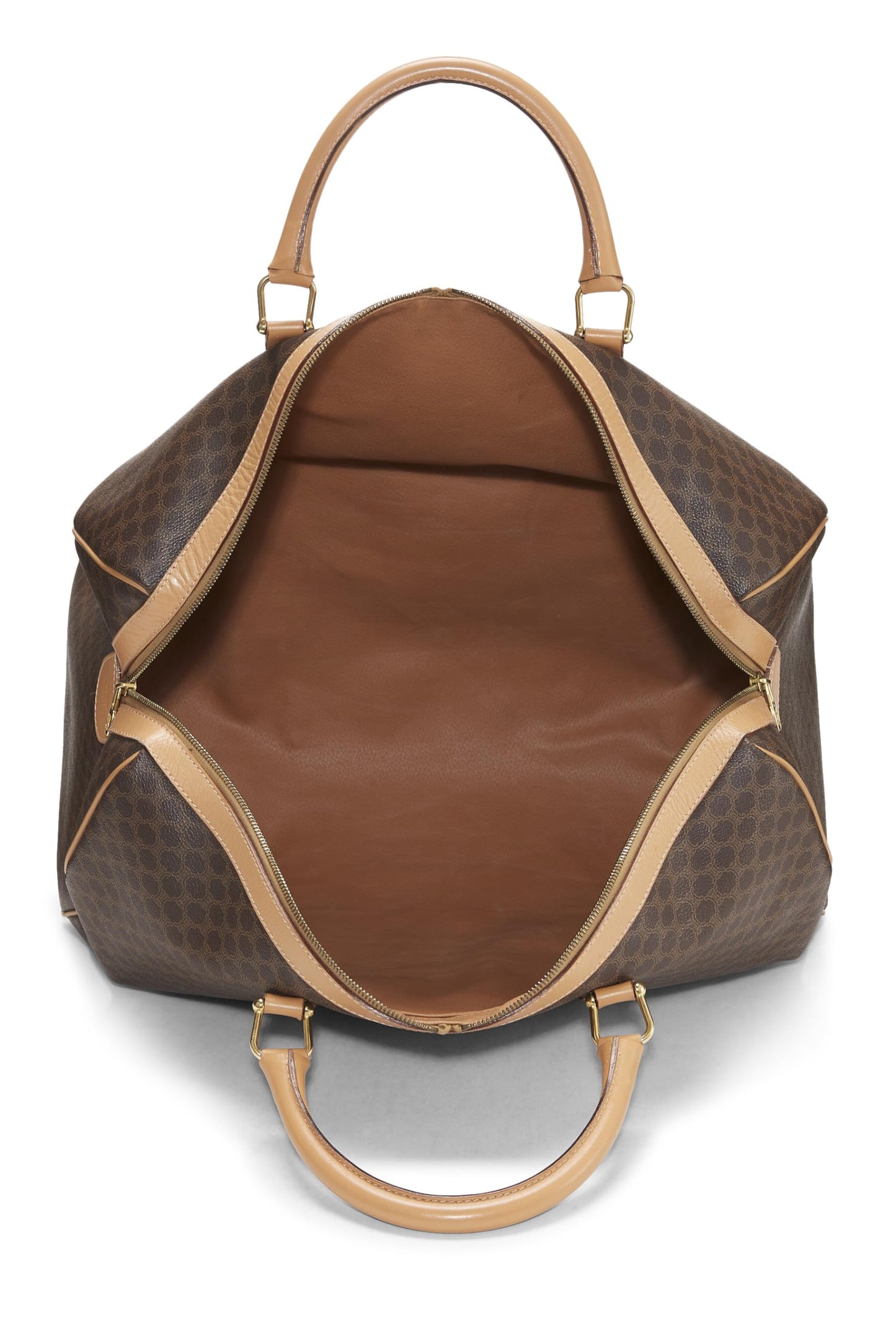 Céline, Pre-Loved Brown Coated Canvas Macadam Boston Bag, Brown