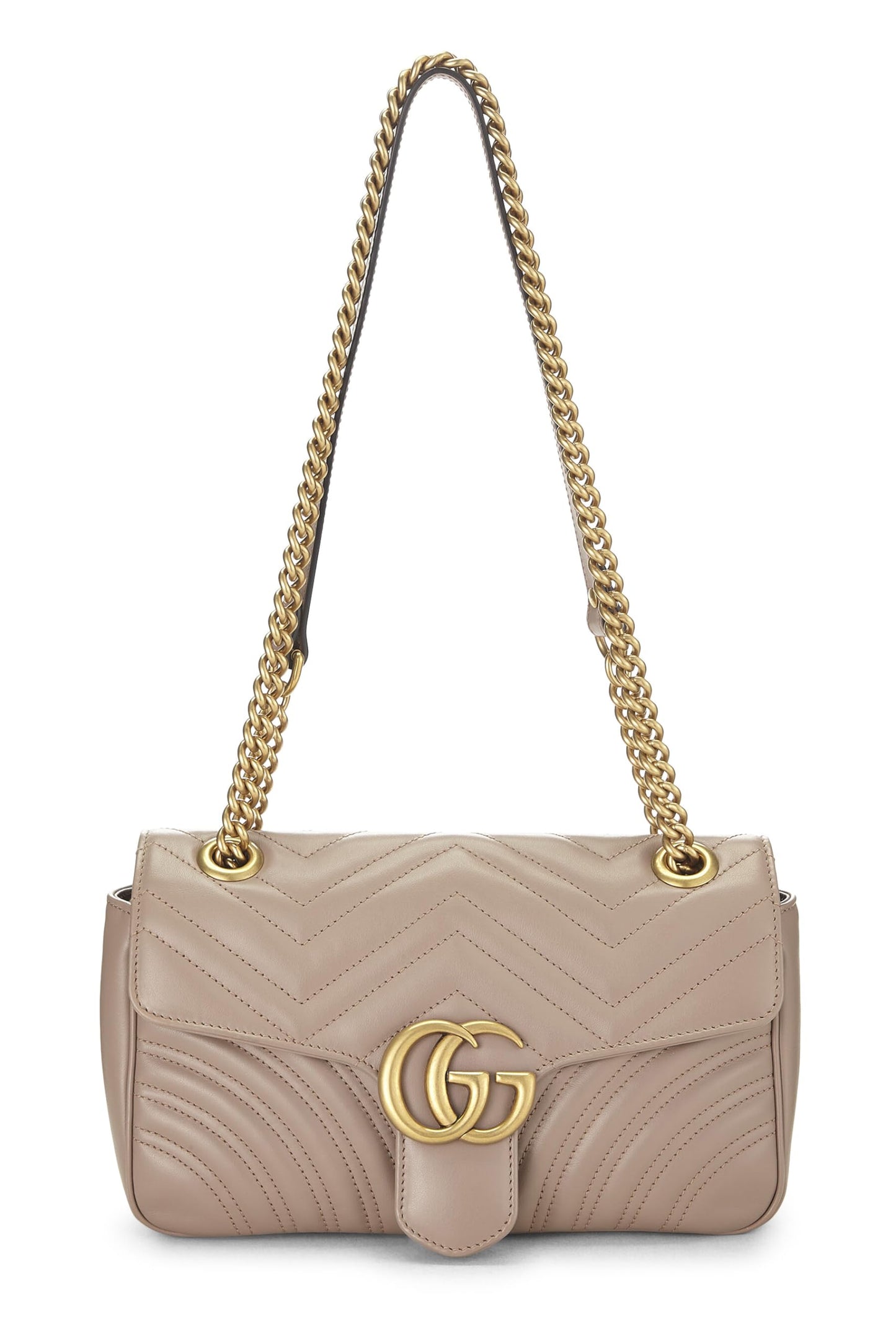 Gucci, sac à bandoulière GG Marmont en cuir beige d'occasion, petit modèle, beige