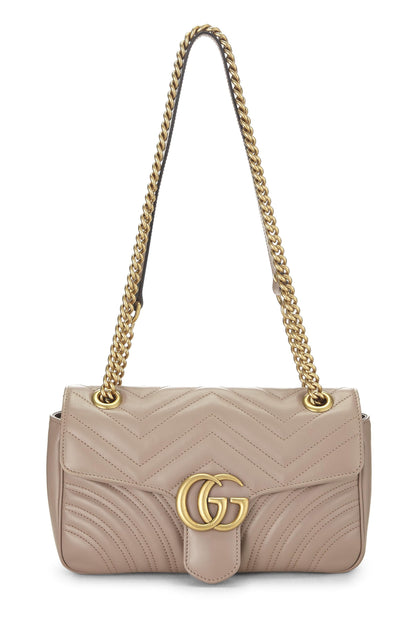 Gucci, Bolso de hombro pequeño GG Marmont de cuero beige Pre-Loved, Beige