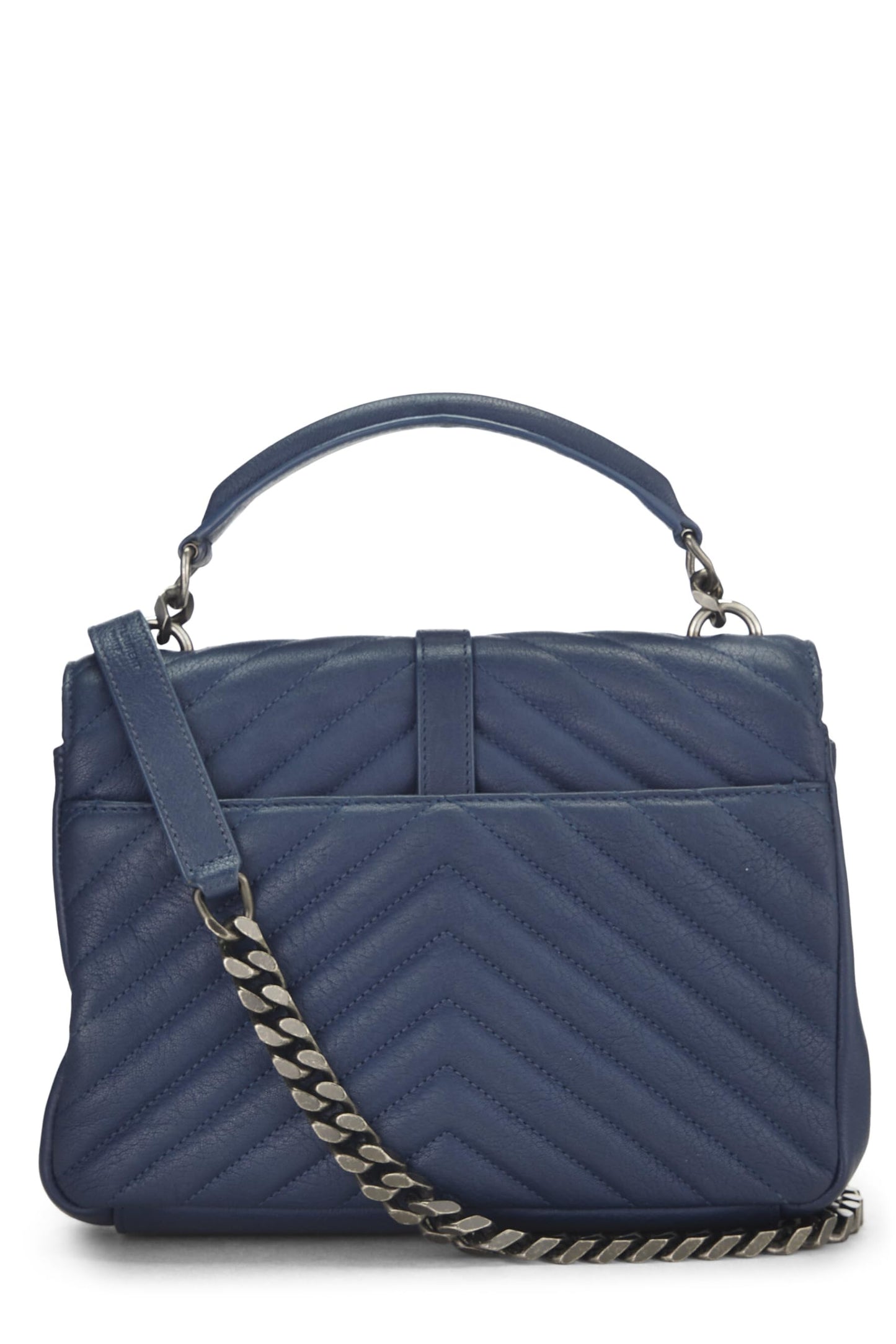 Yves Saint Laurent, Pre-Loved Blue Chevron Leather College Medium, Navy