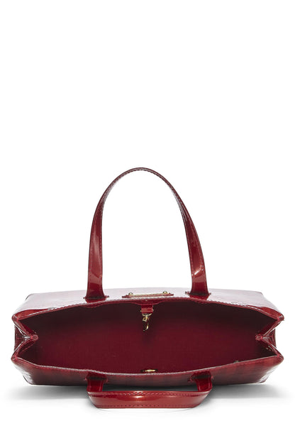 Louis Vuitton, Pre-Loved Red Monogram Vernis Rayures Wilshire PM, Red