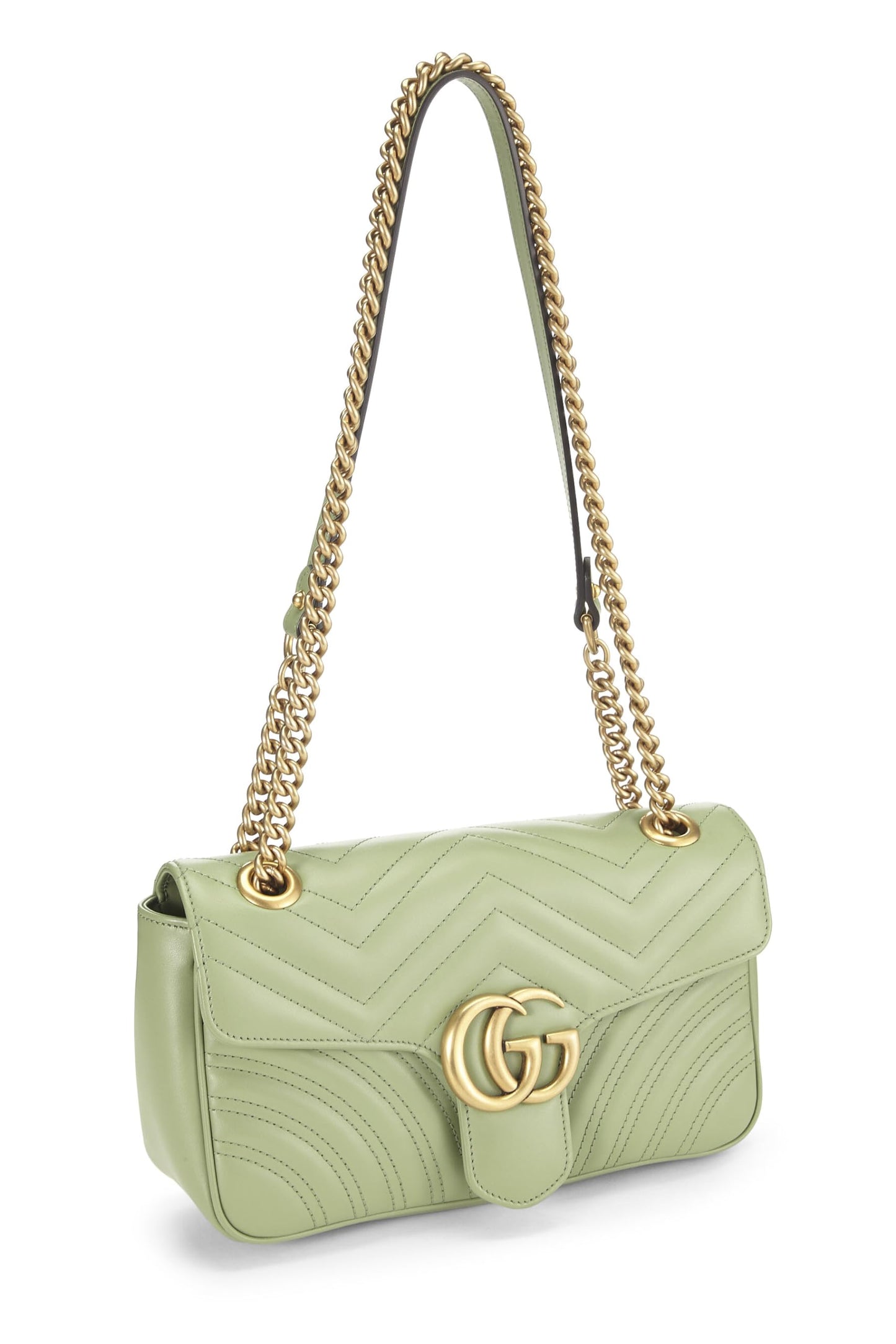 Gucci, Pre-Loved Green Leather Torchon GG Marmont Shoulder Bag Small, Green