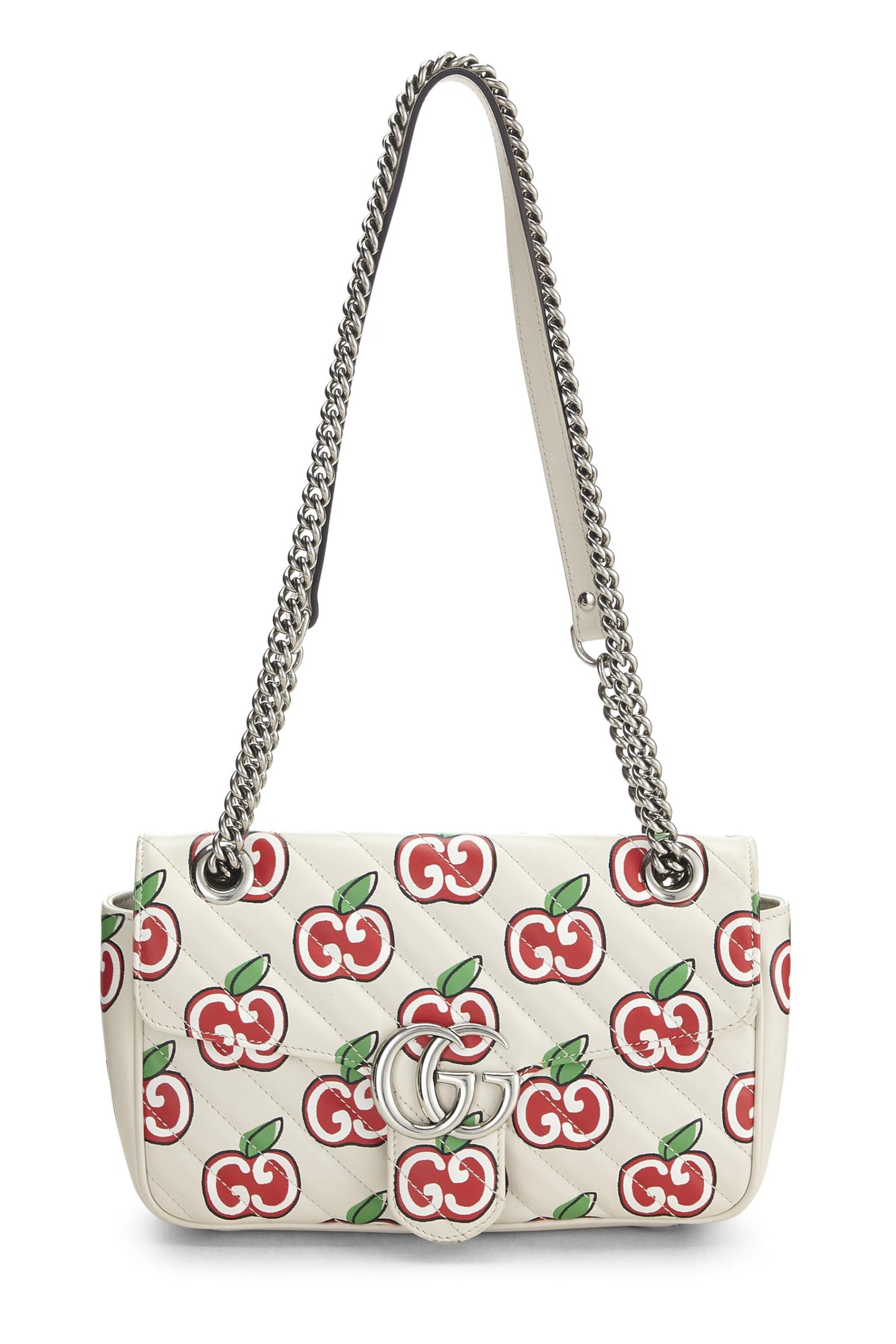 Gucci, Pre-Loved White Leather Marmont Apple Shoulder Bag Small, White