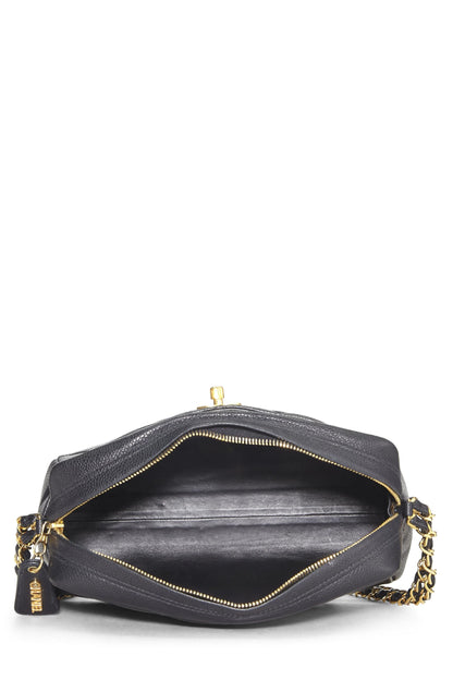 Chanel, Bolso para cámara con bolsillo de caviar acolchado negro Pre-Loved, mediano, Negro