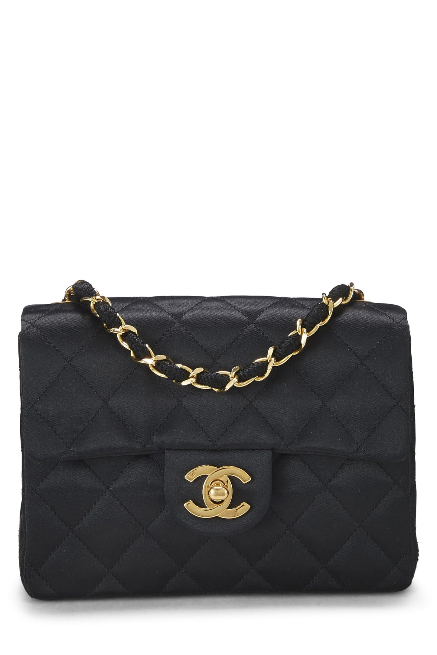 Chanel, Mini mini solapa de satén acolchado negro Pre-Loved, Negro