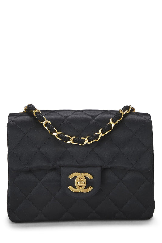 Chanel, Pre-Loved Black Quilted Satin Half Flap Mini, Black