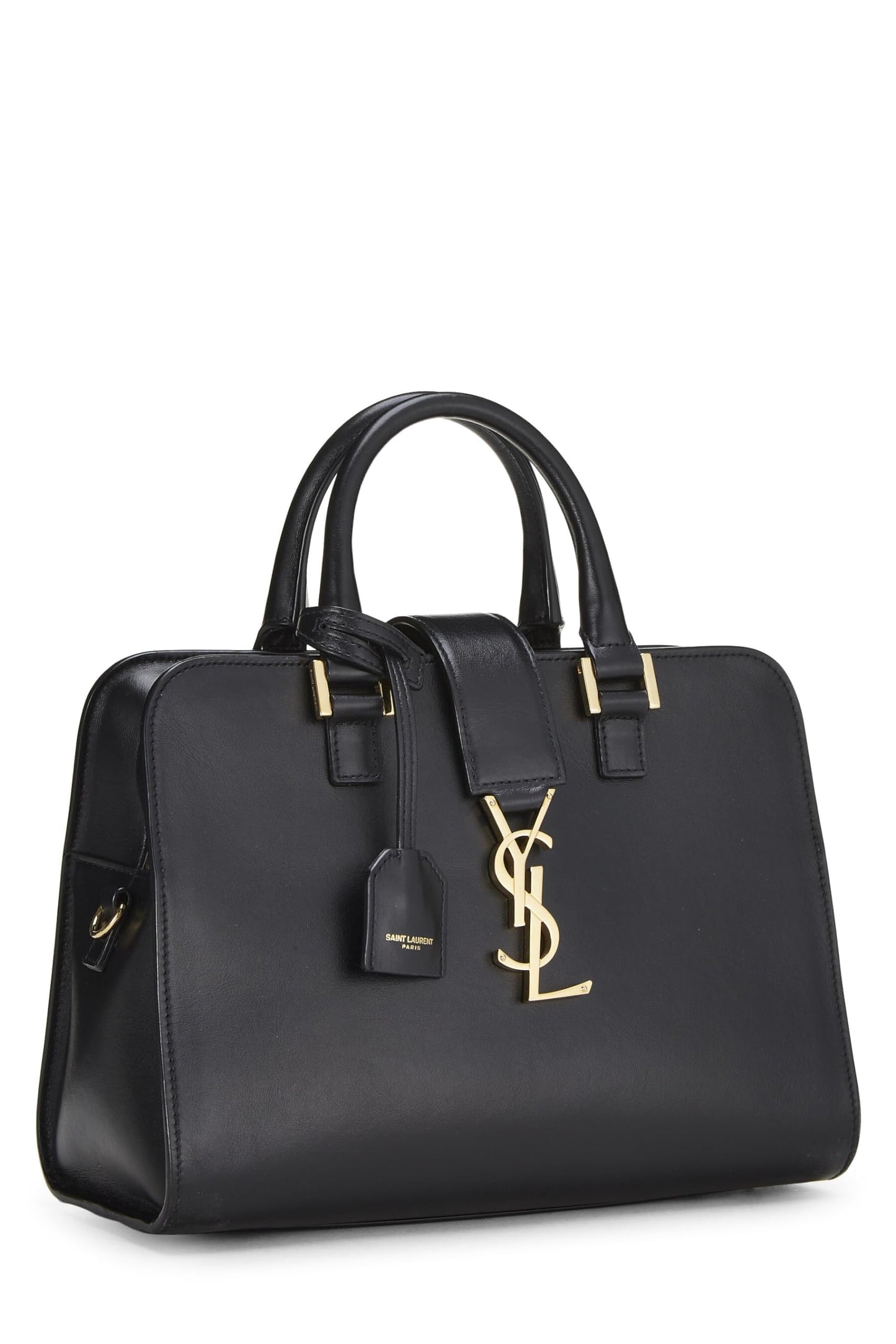 Yves Saint Laurent, Cabas Baby Pre-Loved de cuero negro con monograma, Negro