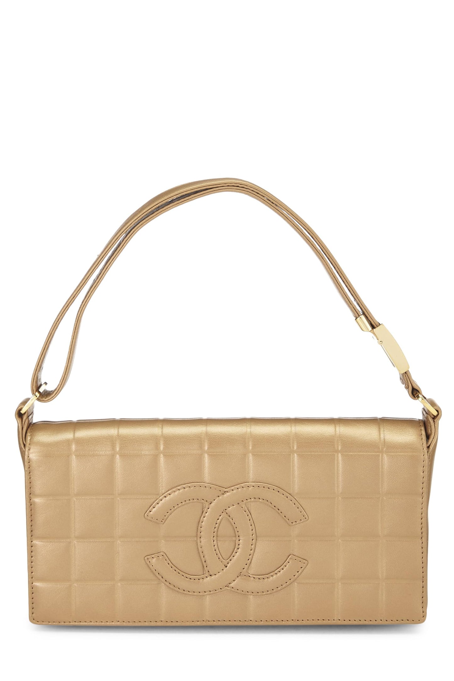 Chanel, Bolso de hombro mediano con barra de chocolate de cuero dorado Pre-Loved, Dorado