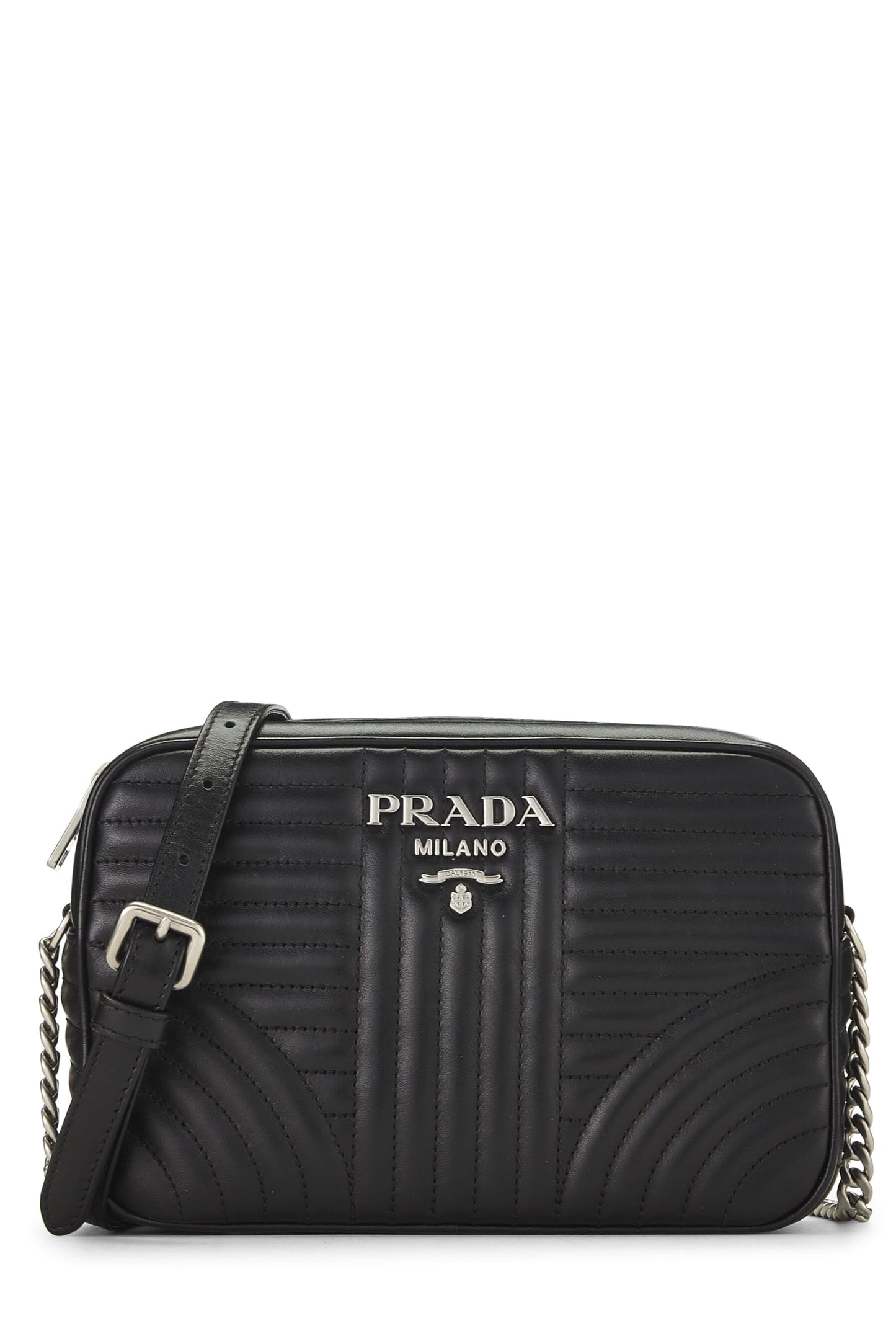 Prada, Bolso para cámara Diagramme mediano de piel de becerro negra Pre-Loved, Negro