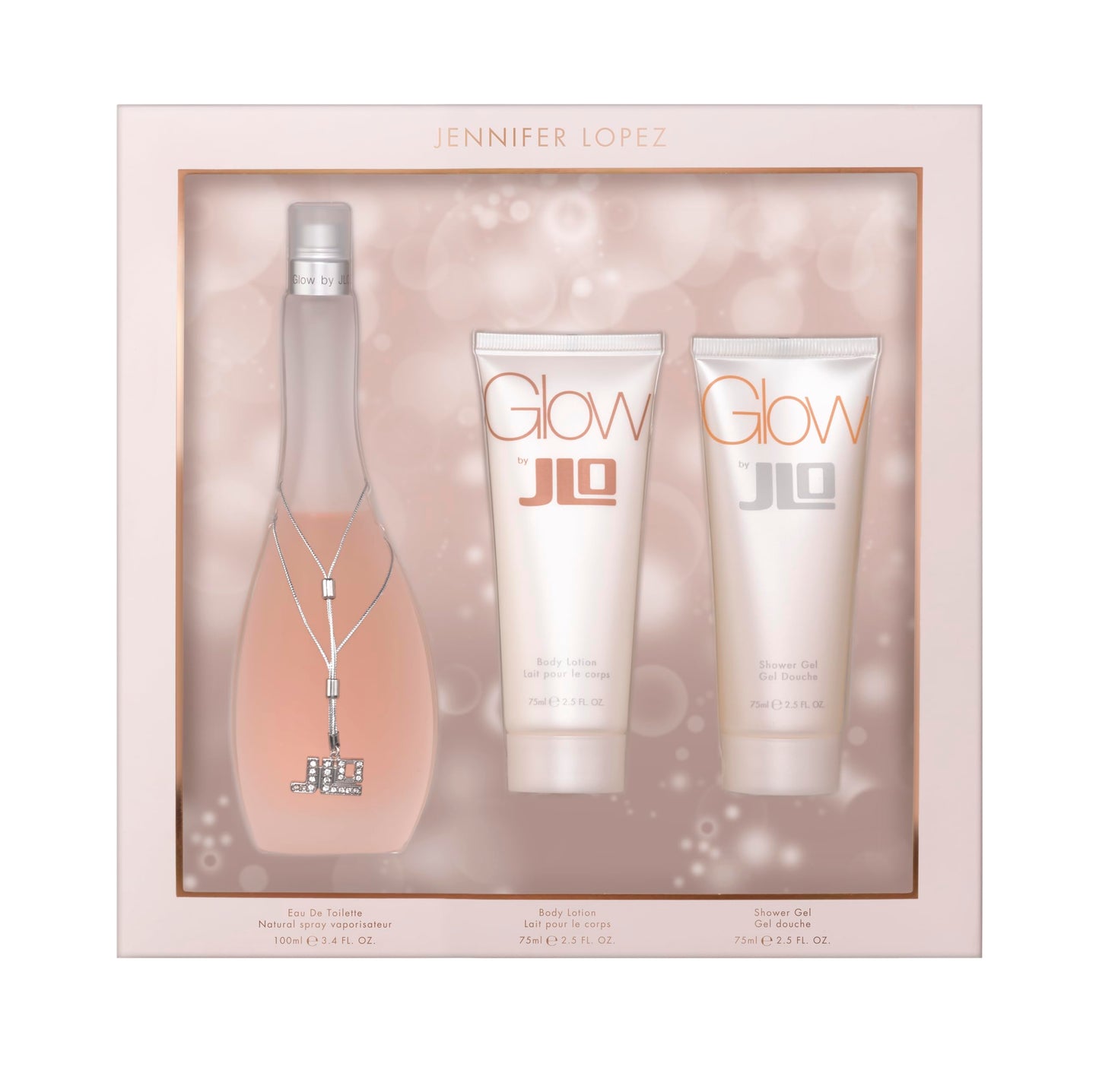 Set de regalo Glow de Jennifer Lopez | Eau de Toilette Glow de 100 ml (3,4 fl. oz.) | Gel de ducha Glow de 75 ml (2,5 fl. oz.) | Loción corporal Glow de 75 ml (2,5 fl. oz.)