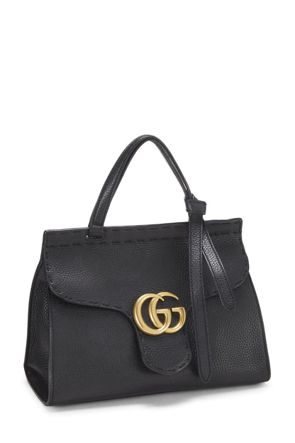 Gucci, Pre-Loved Black Leather GG Marmont Top Handle Bag Mini, Black