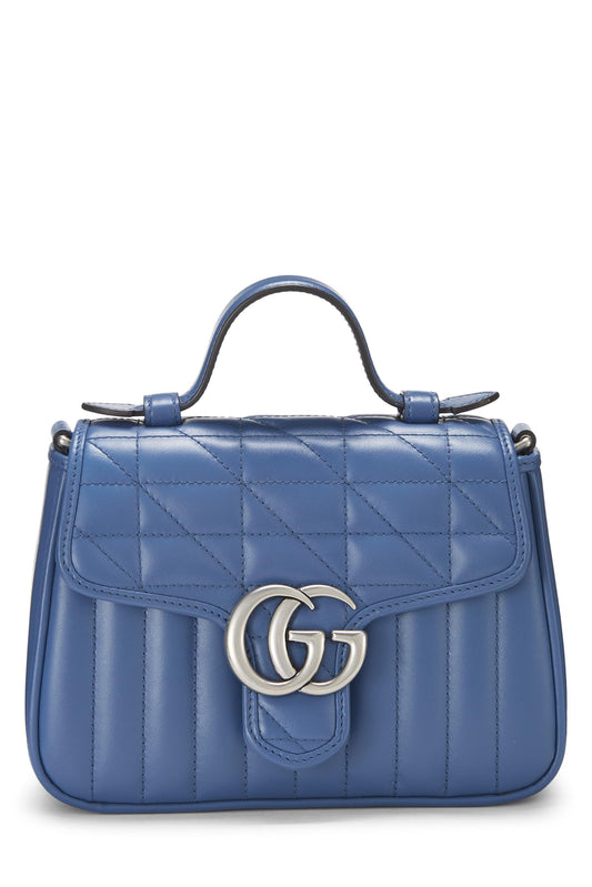 Gucci, Mini sac à main en cuir bleu GG Marmont d'occasion, bleu