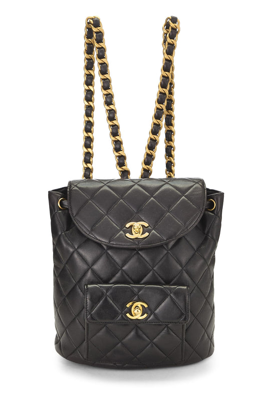 Chanel, Mochila clásica mediana 'CC' de piel de cordero acolchada negra Pre-Loved, Negro