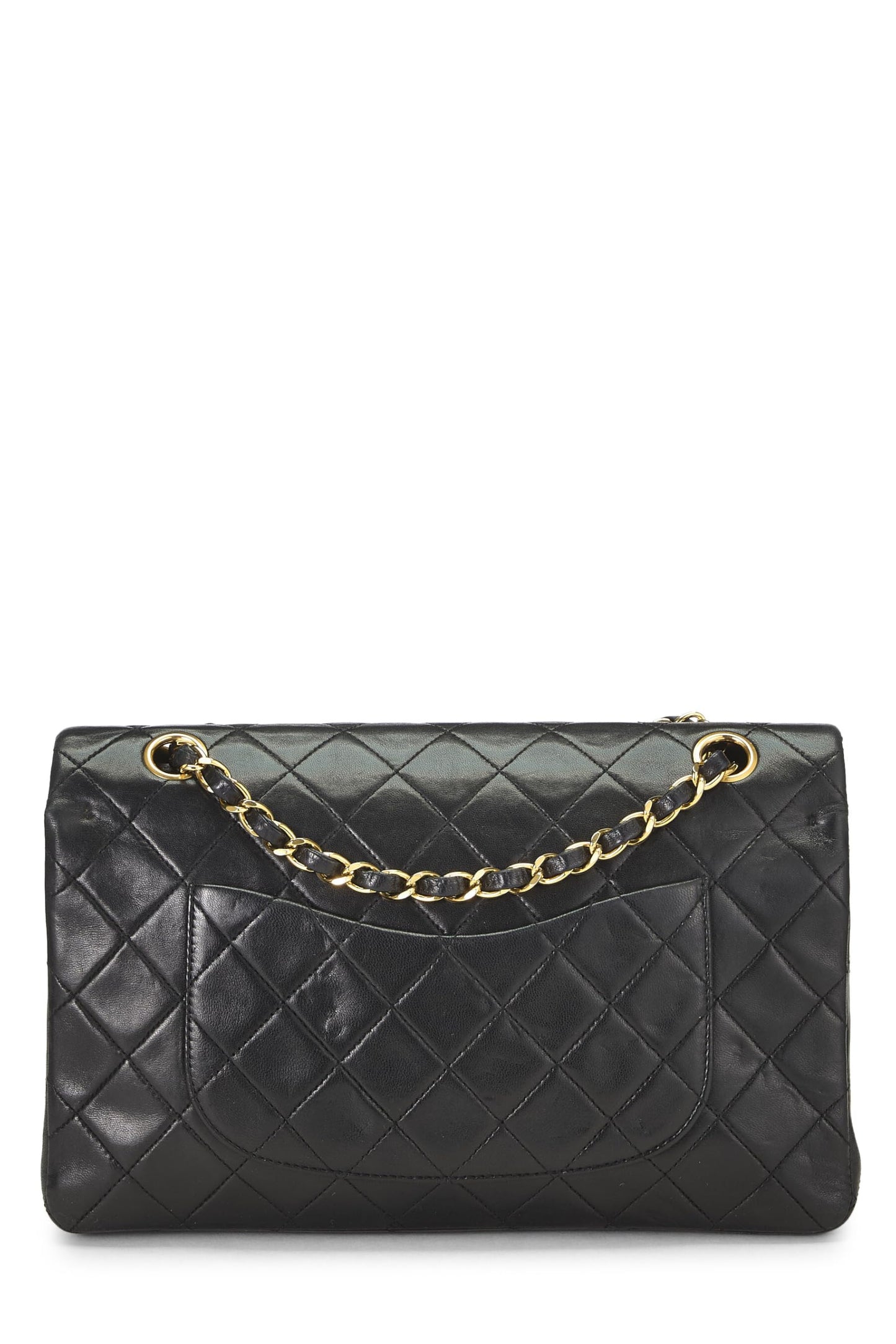 Chanel, sac à main classique à double rabat en cuir d'agneau matelassé noir de taille moyenne, noir