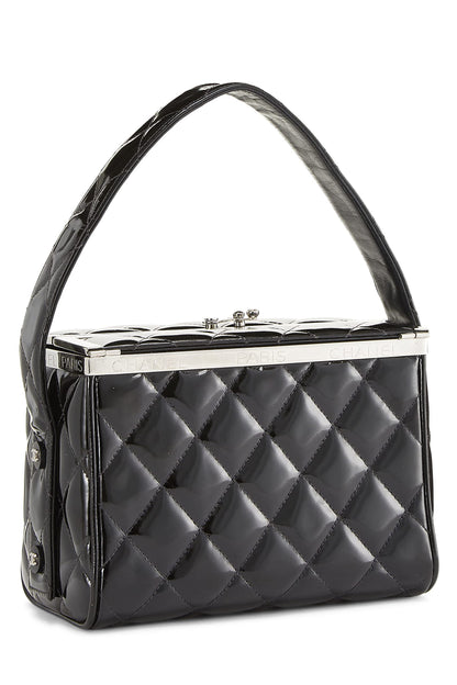 Chanel, sac à main en cuir verni noir d'occasion, noir