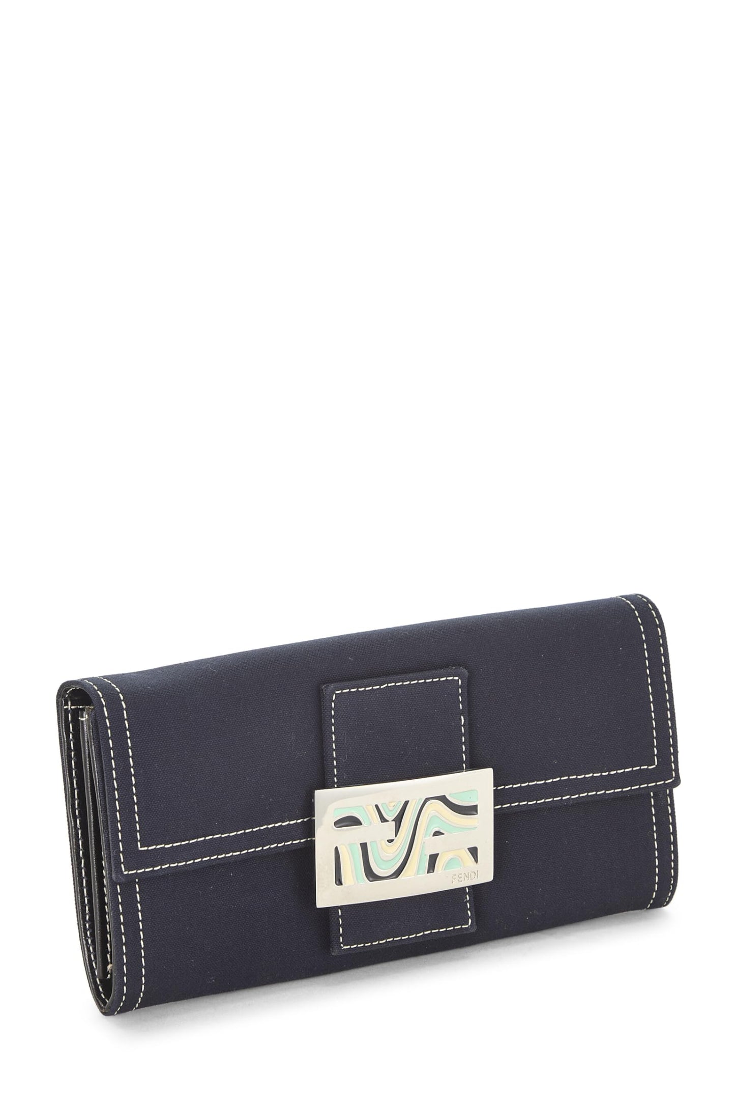 Fendi, Pre-Loved Navy Canvas Long Wallet, Navy