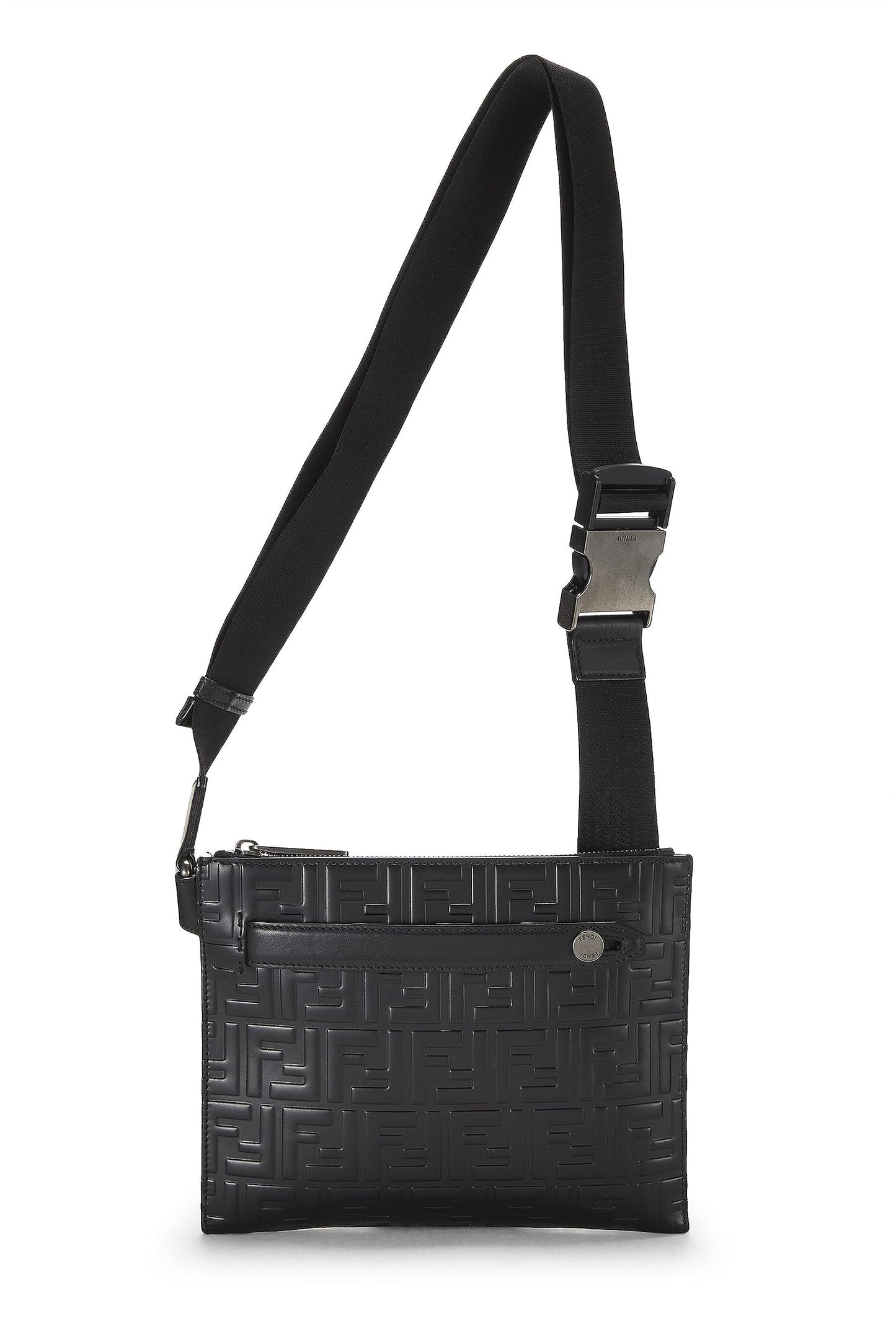 Fendi, Riñonera de cuero Zucca negra Pre-Loved, Negro