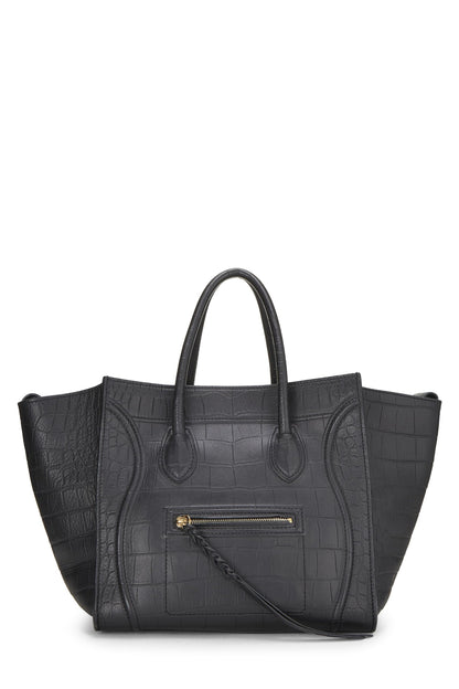 Céline, Phantom Medium crocodile noir gaufré d'occasion, noir