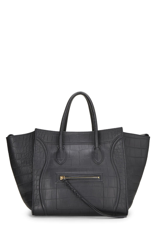 Céline, Phantom Medium crocodile noir gaufré d'occasion, noir