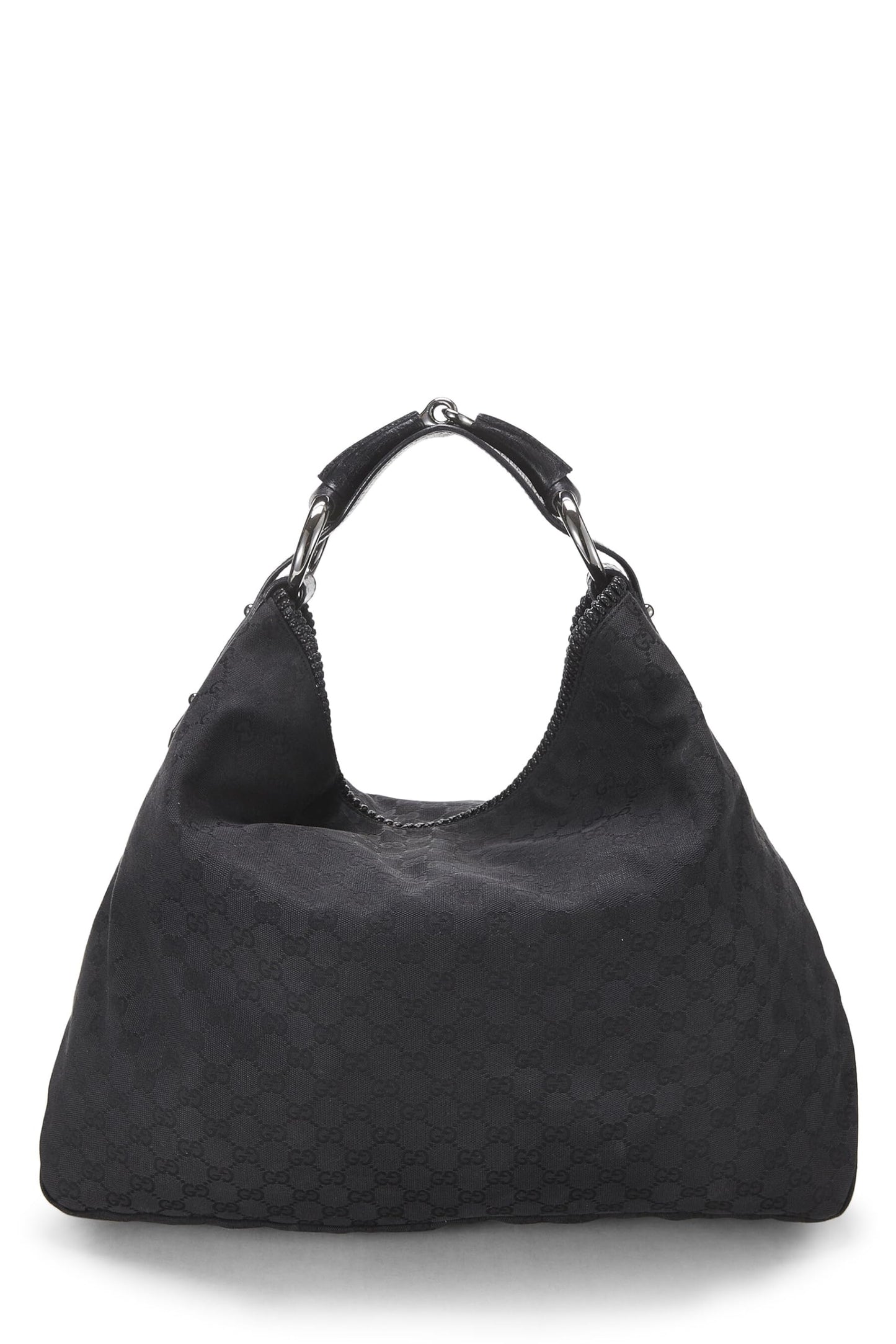 Gucci, sac hobo Horsebit en toile GG noir d'occasion, grand modèle, noir