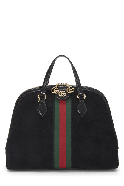 Gucci, sac à main Ophidia Dome Medium en daim noir d'occasion, noir