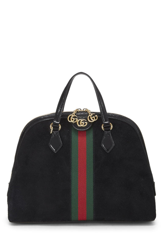 Gucci, Pre-Loved Black Suede Ophidia Dome Bag Medium, Black