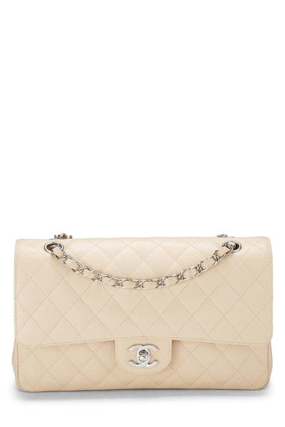 Chanel, Pre-Loved Beige Quilted Caviar Classic Double Flap Medium, Beige