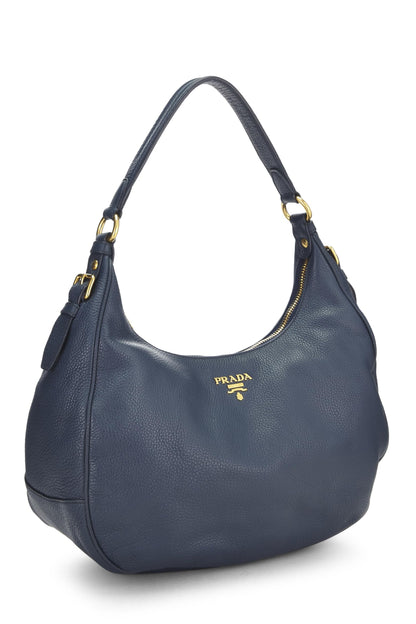 Prada, Pre-Loved Blue Vitello Daino Hobo, Blue